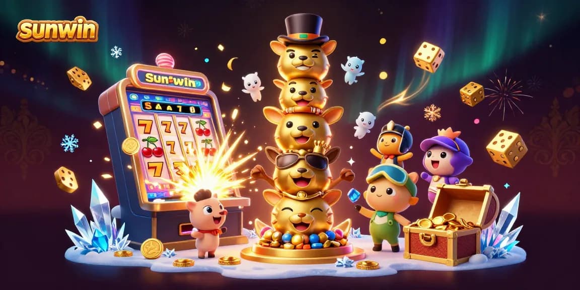 Experience winning moments at sunwin with our vibrant 3D casino-themed illustration.