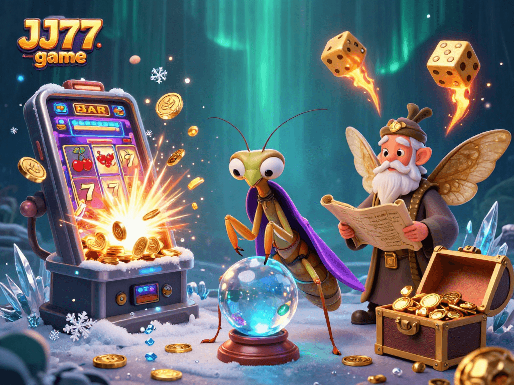 Experience the immersive world of the JJ77 game with vibrant casino elements and magical characters.