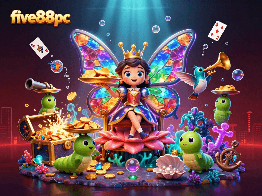 Experience the vibrant world of five88pc with magical casino elements and the butterfly queen.