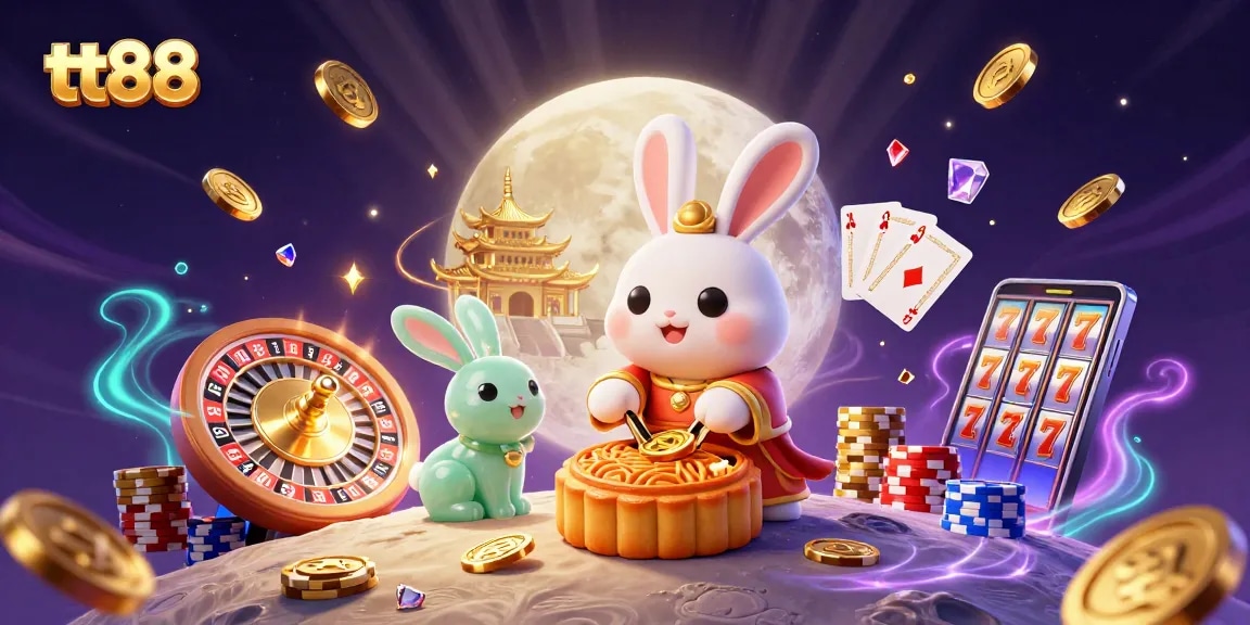 Experience thrilling gameplay at tt88 with a magical moon rabbit and vibrant casino elements.