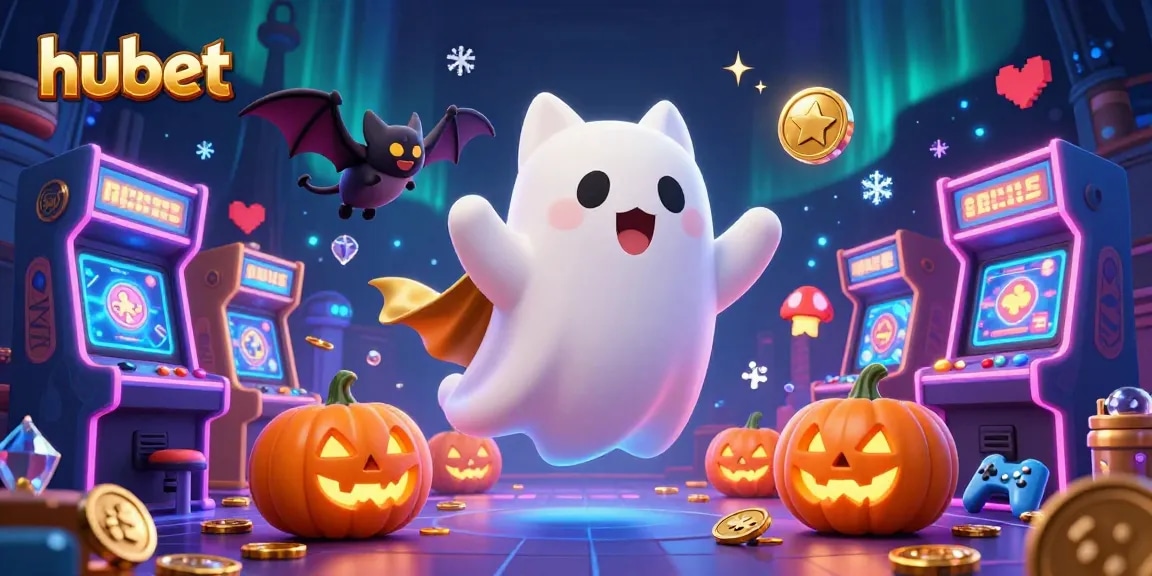 Engage with hubet's casino thrills featuring a ghost cat and vampire bat in a haunted casino.