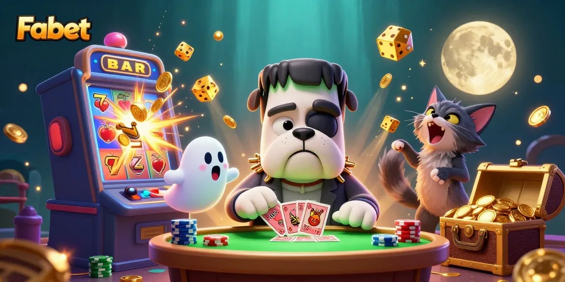 Experience the fun at Fabet with a lively 3D casino scene featuring unique characters and vibrant gambling elements.