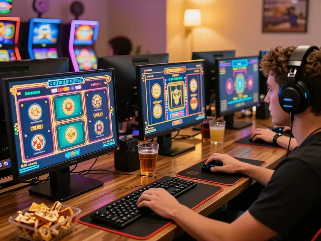 Engaging online gaming experience with cm88seo interface on multiple screens showcasing slot games.