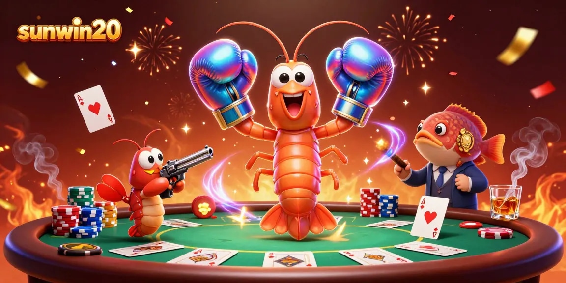 Join the action with sunwin20 as the mantis shrimp and friends battle at a lively poker table.