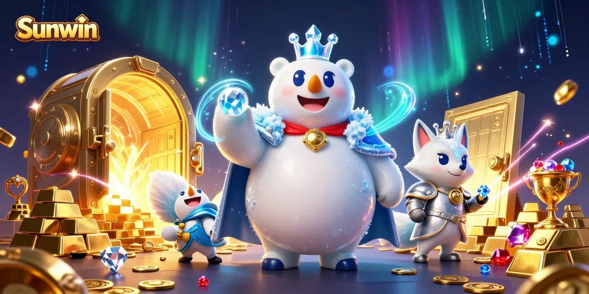 Sunwin offers thrilling gaming experiences with a captivating 3D illustration of a polar bear and fox.