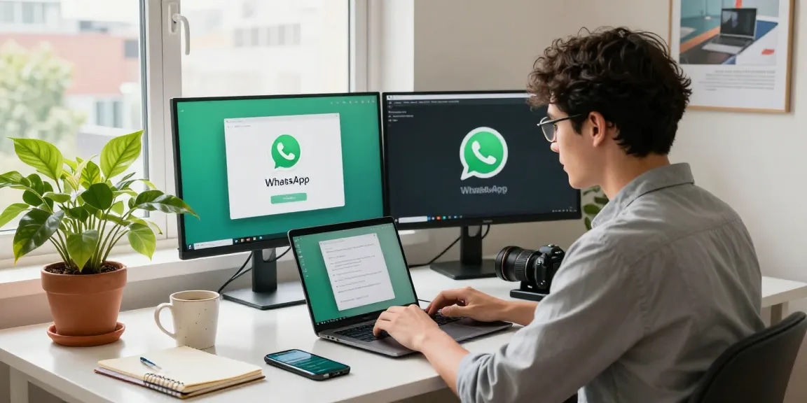 Using WhatsApp電腦版 on a laptop in a modern home office