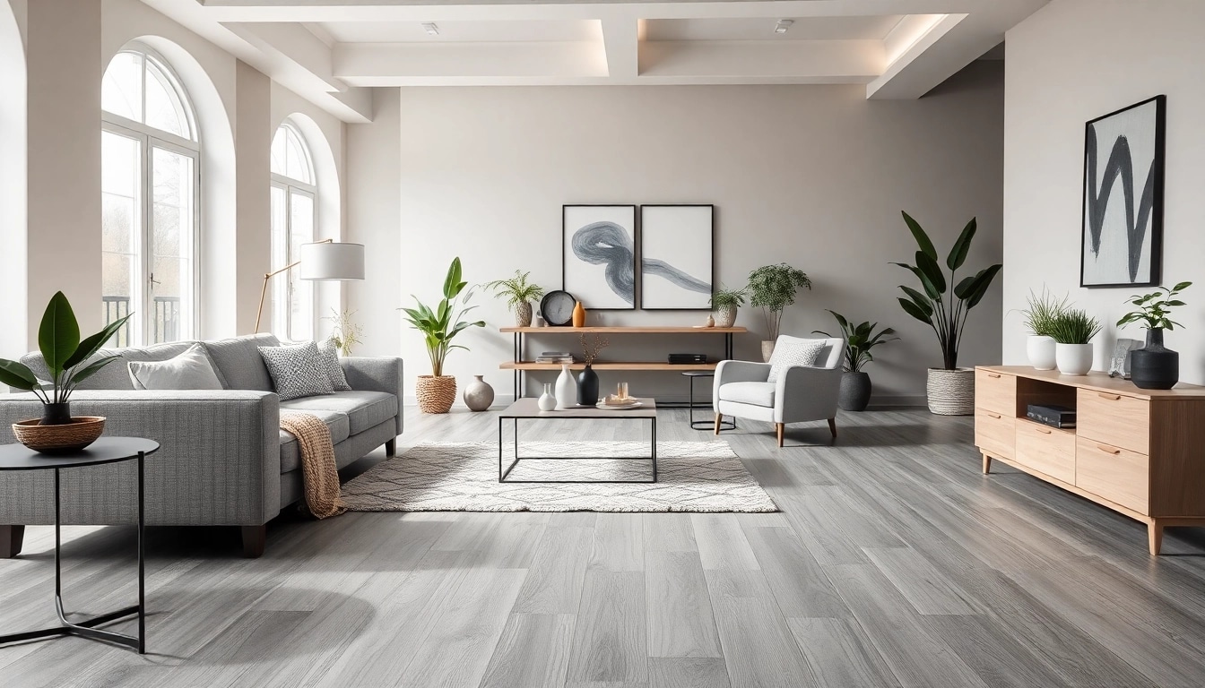 Discover the beauty of grey vinyl flooring in a stylish living room filled with natural light.