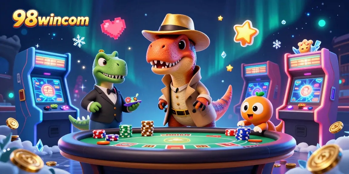 Watch the 98wincom velociraptor card counter navigate the blackjack table while a stegosaurus pit boss and a compy pickpocket await.