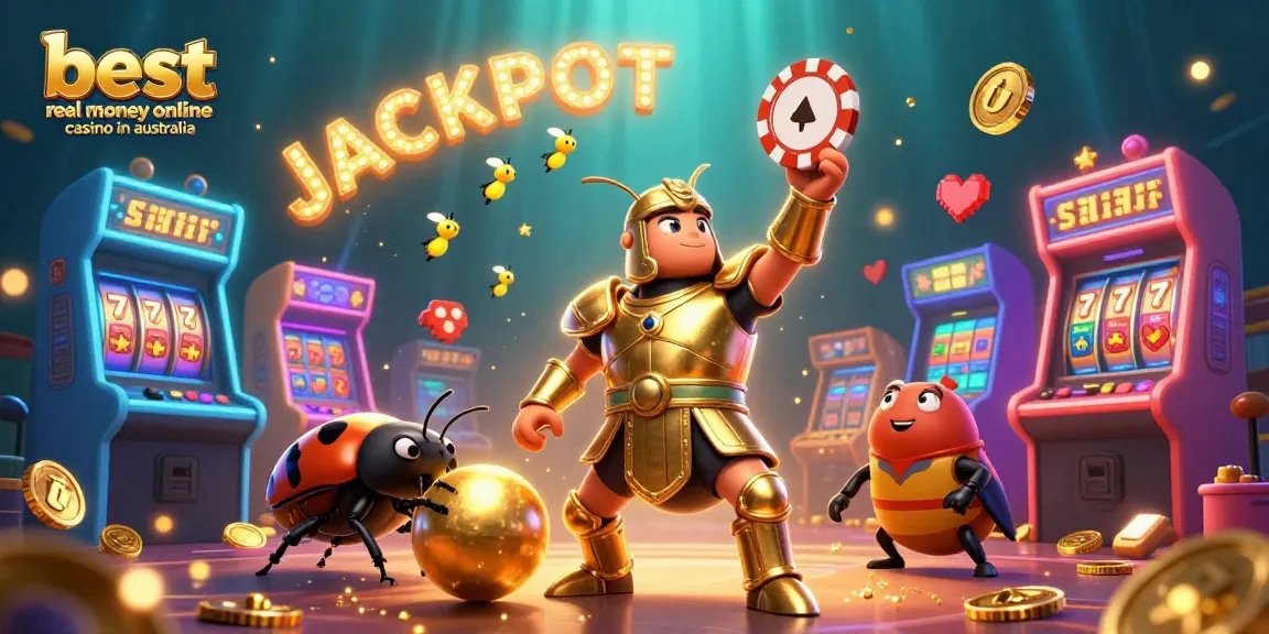 Experience excitement at the best real money online casino in Australia with dynamic gaming characters and vibrant casino elements.
