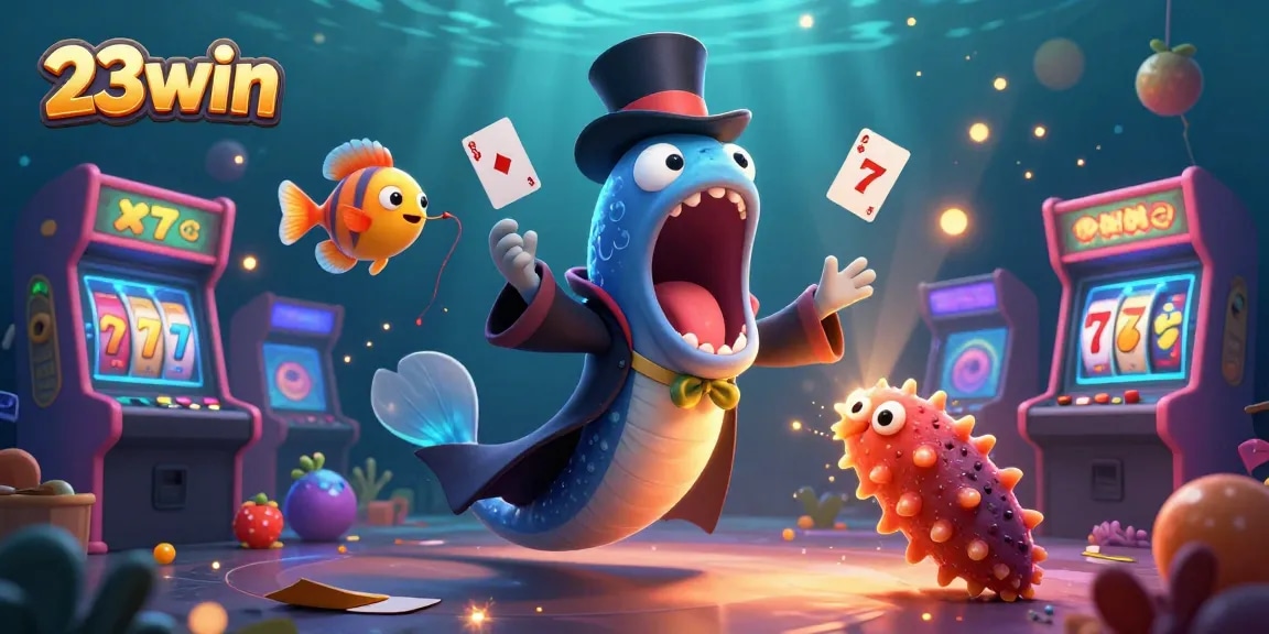 Experience thrilling gameplay at 23win with our vibrant casino scene showcasing card tricks and slot games.