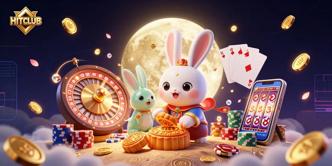 Experience HITCLUB's thrilling gaming with engaging characters and vibrant casino elements.