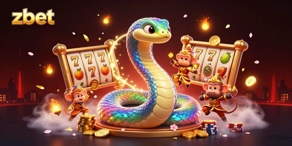 zbet illuminates the slot gaming experience featuring dynamic slot reels and animated characters.
