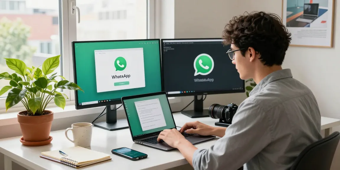 Using WhatsApp電腦版 on a laptop in a modern home office
