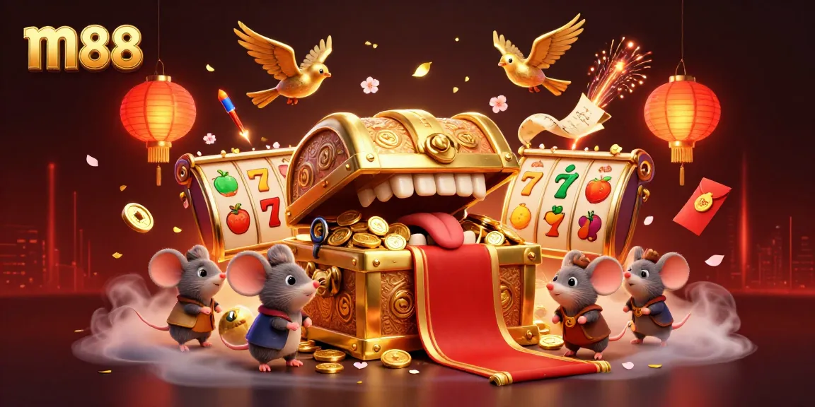 Play captivating m88 slot games with a mesmerizing treasure chest and rich game elements.
