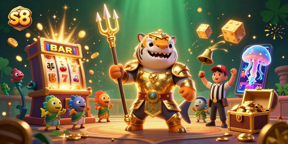 Experience the excitement of s8 with a vibrant underwater casino scene featuring thrilling slot jackpots and colorful gaming elements.
