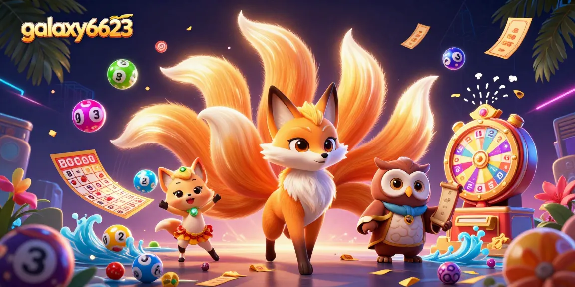 Experience exciting gameplay with galaxy6623 featuring vibrant slots, colorful orbs, and artistic characters.