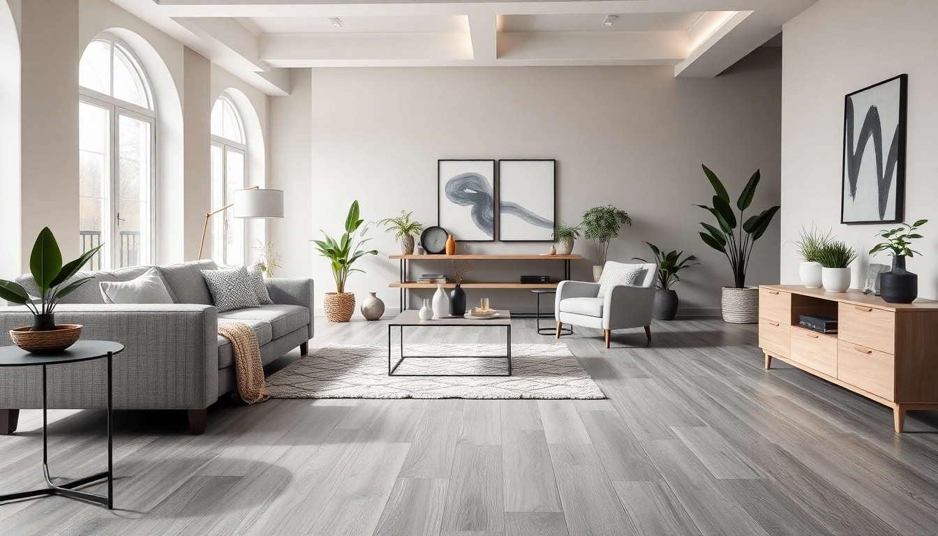 Discover the beauty of grey vinyl flooring in a stylish living room filled with natural light.