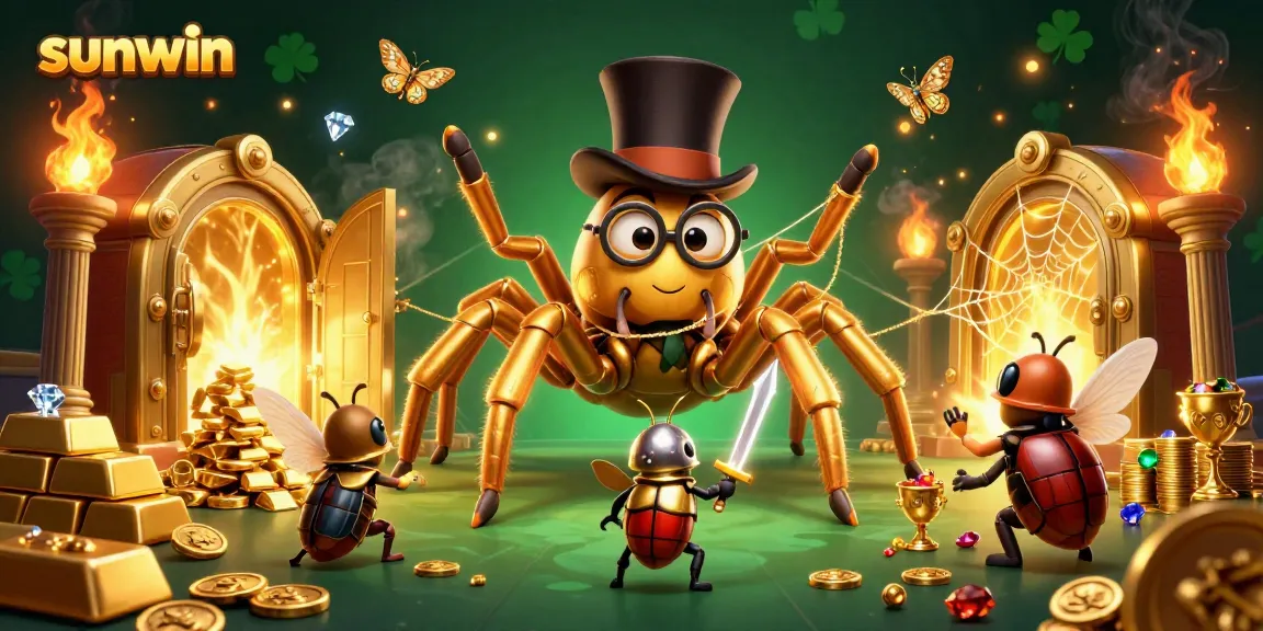 sunwin offers exciting gambling adventures in a vibrant 3D casino illustration featuring a golden tarantula and knight