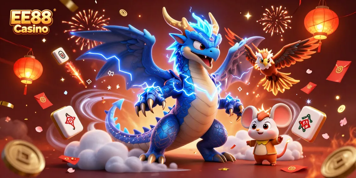 Experience thrilling moments at EE88 Casino with vibrant characters, games, and festive elements.