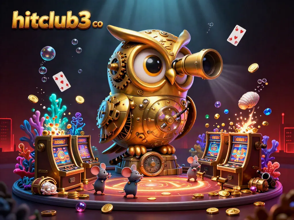 Experience the exciting hitclub3 co atmosphere with a unique owl character overseeing a bustling casino