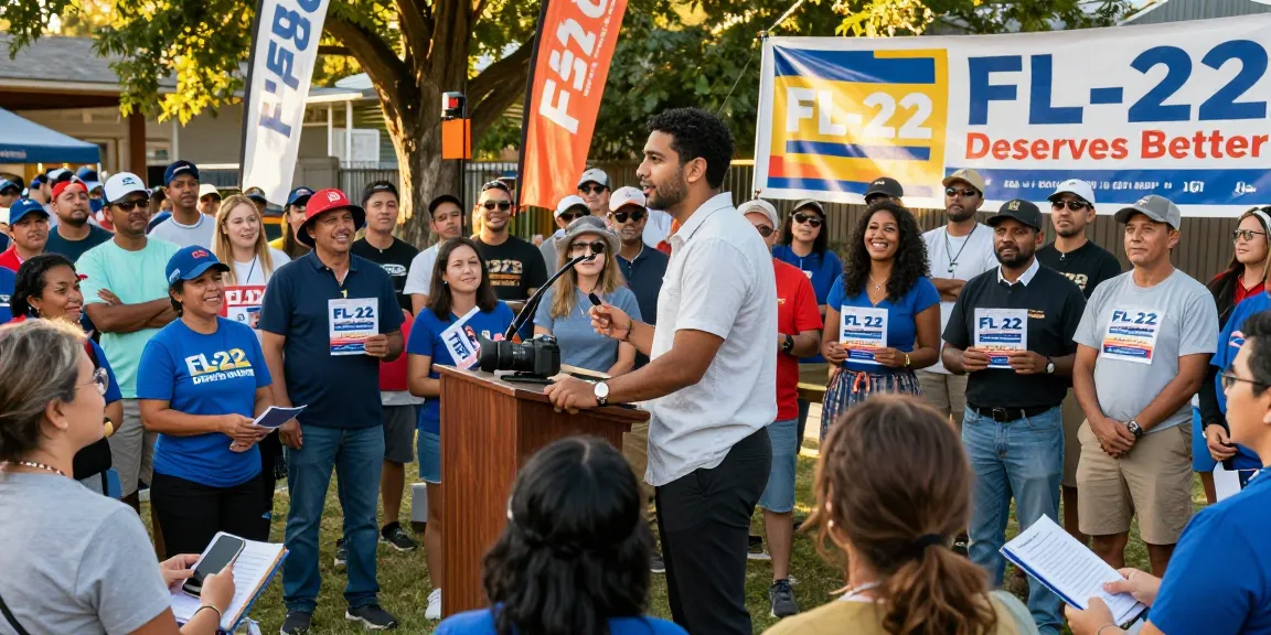 Casey Askar engaging local FL-22 voters at an outdoor campaign event.