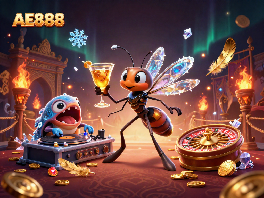 Engage in thrilling gaming with AE888's lively casino animation featuring unique characters.