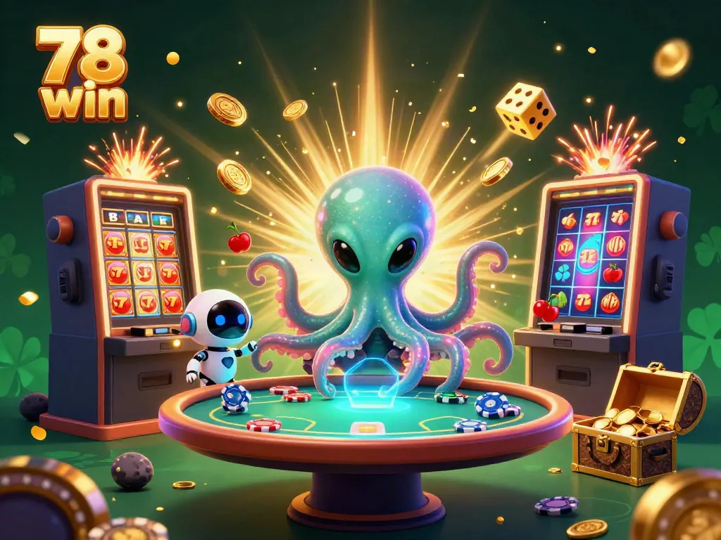 Engage with thrilling games at 78 win featuring an alien octopus and colorful casino elements.
