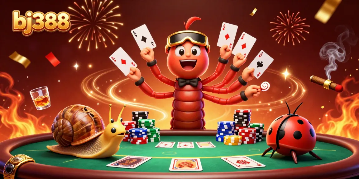 Engage in dynamic gambling action with bj388's vibrant casino scene featuring unique characters and game elements.