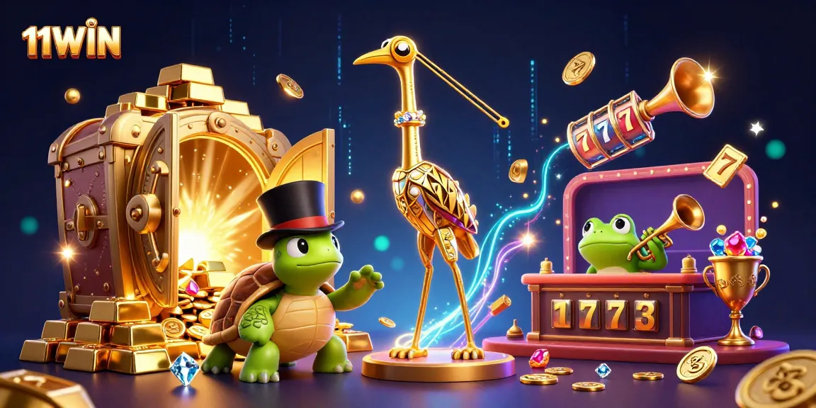 Experience the thrilling world of 11WIN with a vibrant casino scene of treasure and fun.