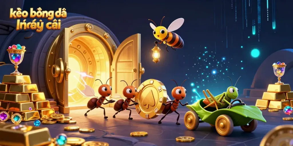 Experience the thrill of kèo bóng đá nhà cái with playful ants in a colorful heist scene.