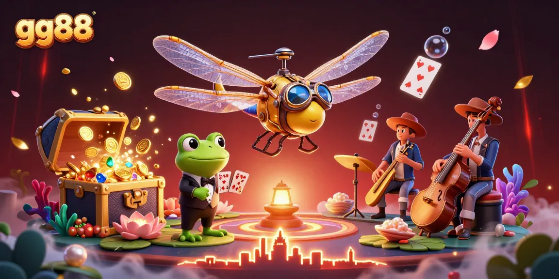 Experience thrilling gameplay with gg88 at a lily pad casino, featuring vibrant characters and playful elements.