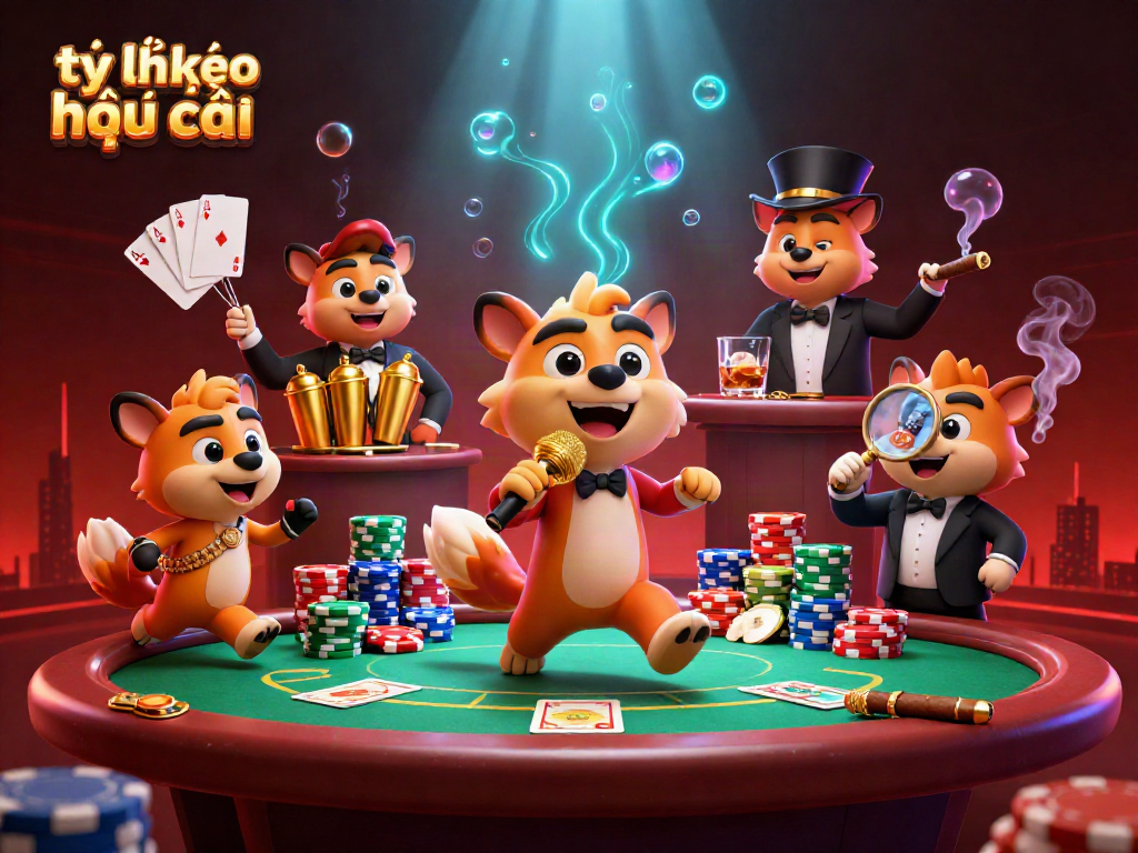Engage with tỷ lệ kèo nhà cái at a lively comedy casino featuring hyena characters and vibrant gambling elements.