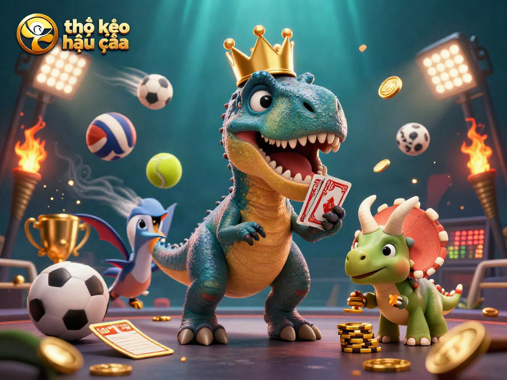 Engage with tỷ lệ kèo nhà cái while 3D characters shuffle cards and stack golden chips in a dynamic casino setting.
