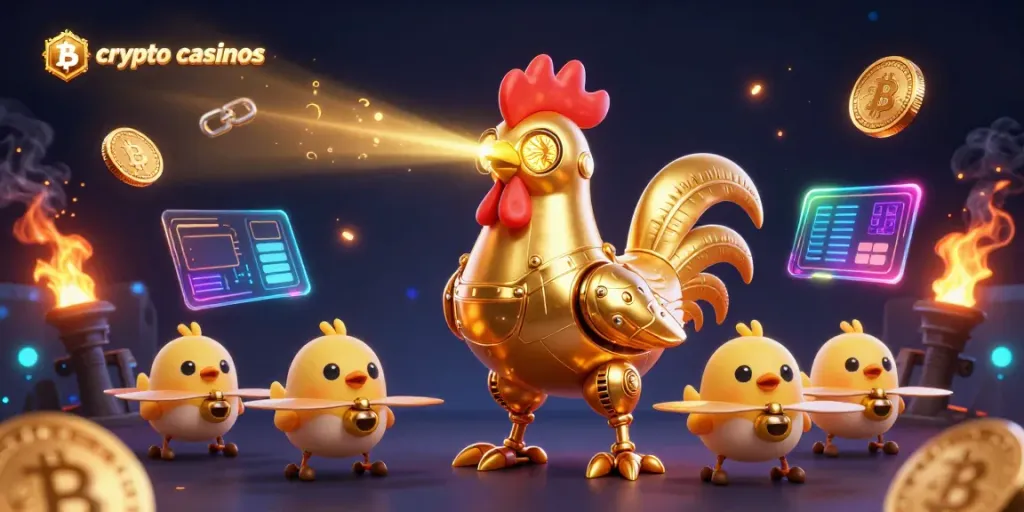 Engage with crypto casinos featuring thrilling robot characters and dynamic blockchain visuals.