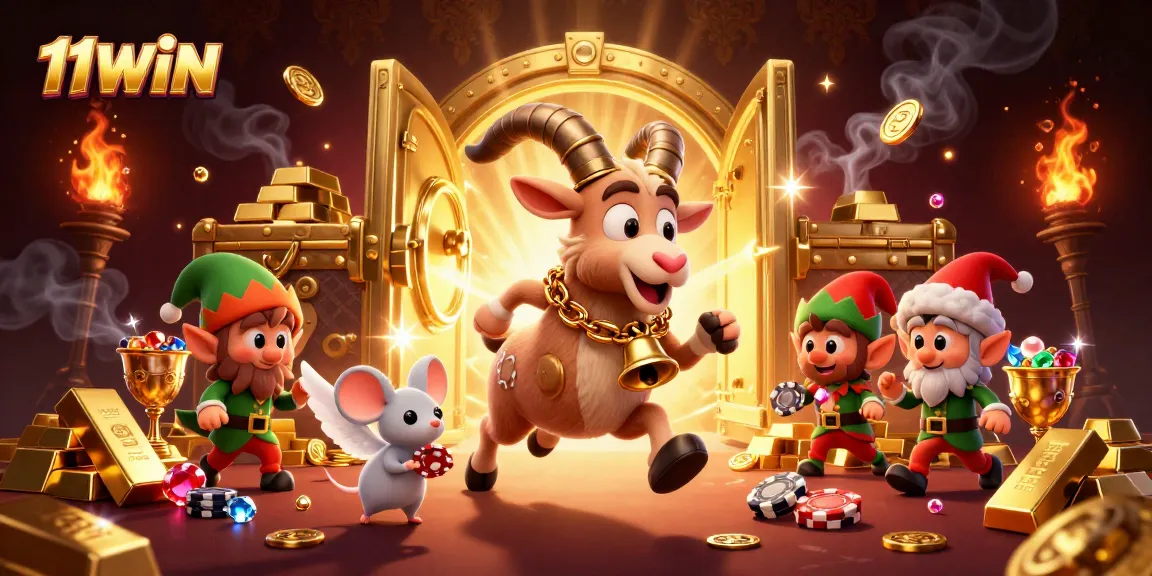 Engage your luck at 11WIN's vibrant casino with festive characters stealing the show.