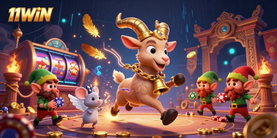 11WIN showcases a holiday horror casino scene with Krampus and fun characters stealing chips.