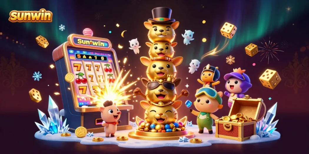 Experience winning moments at sunwin with our vibrant 3D casino-themed illustration.