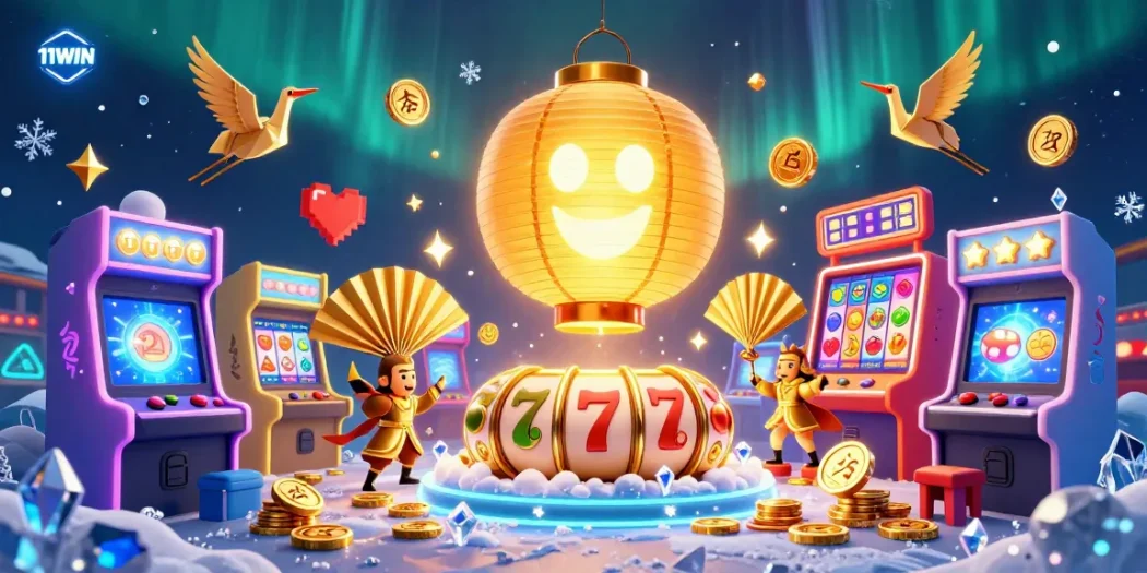 Experience thrilling wins at 11WIN Casino with vibrant night market elements in ultra-detailed 3D illustration.