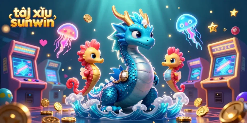 Engage in exciting tài xỉu sunwin gameplay with a vibrant underwater scene featuring a majestic water dragon and neon jellyfish.